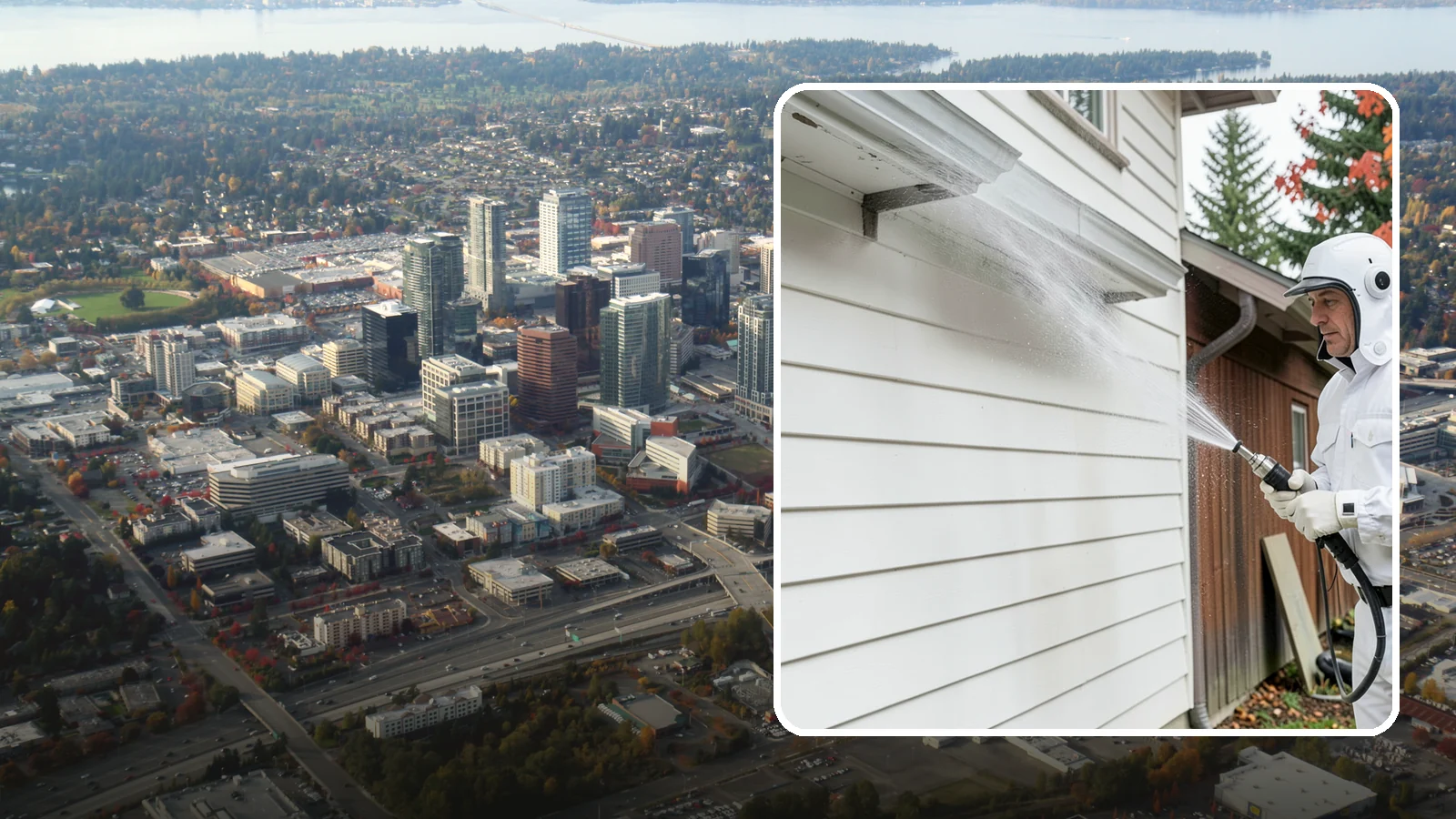 Spring Exterior Cleaning in Bellevue, King County, WA - A spring exterior cleaning clears away the green film and grime that build up on Washington homes through the long, wet...