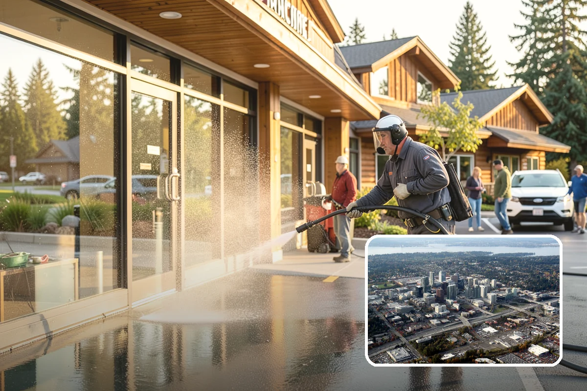 Spring Exterior Cleaning in Bellevue, King County, WA - Removes the algae and pollen that accumulate over a soggy Washington winter