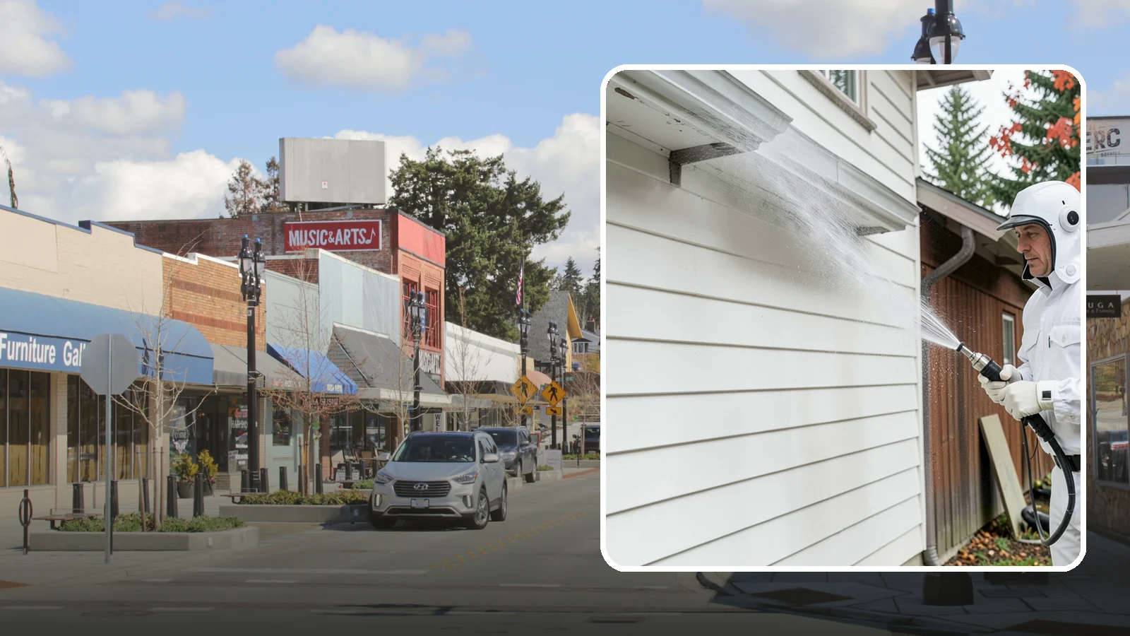Spring Exterior Cleaning in Bothell, King County, WA - A spring exterior cleaning clears away the green film and grime that build up on Washington homes through the long, wet...