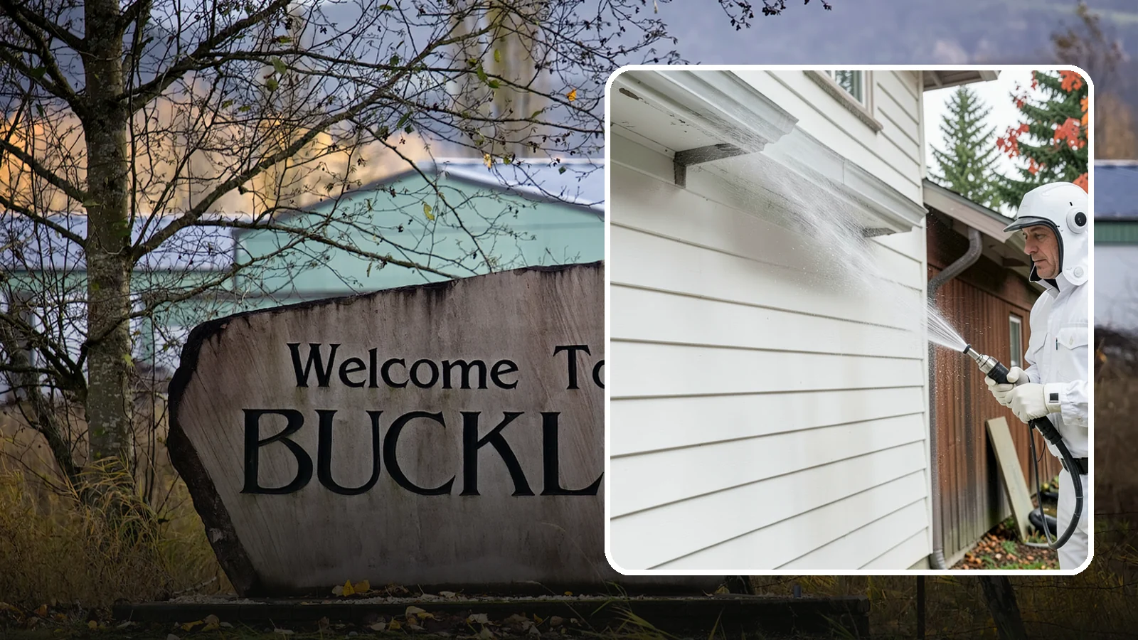 Spring Exterior Cleaning in Buckley, Pierce County, WA - A spring exterior cleaning clears away the green film and grime that build up on Washington homes through the long, wet...