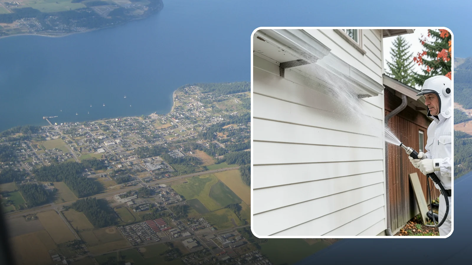 Spring Exterior Cleaning in Coupeville, Island County, WA - A spring exterior cleaning clears away the green film and grime that build up on Washington homes through the long, wet...