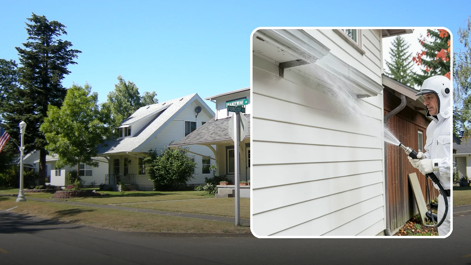 Spring Exterior Cleaning in DuPont, Pierce County, WA - A spring exterior cleaning clears away the green film and grime that build up on Washington homes through the long, wet...