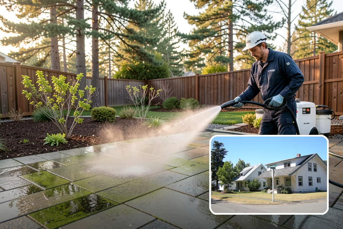 Spring Exterior Cleaning in DuPont, Pierce County, WA - Removes the algae and pollen that accumulate over a soggy Washington winter