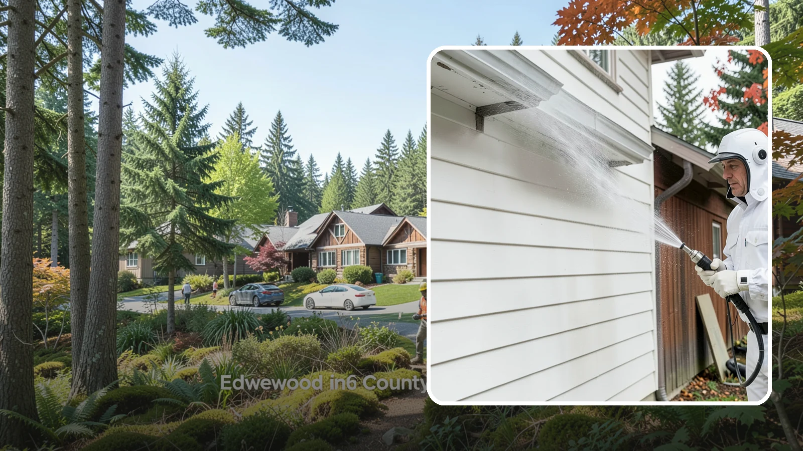 Spring Exterior Cleaning in Edgewood, Pierce County, WA - A spring exterior cleaning clears away the green film and grime that build up on Washington homes through the long, wet...
