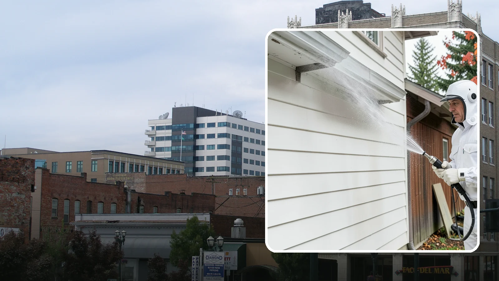 Spring Exterior Cleaning in Everett, Snohomish County, WA - A spring exterior cleaning clears away the green film and grime that build up on Washington homes through the long, wet...