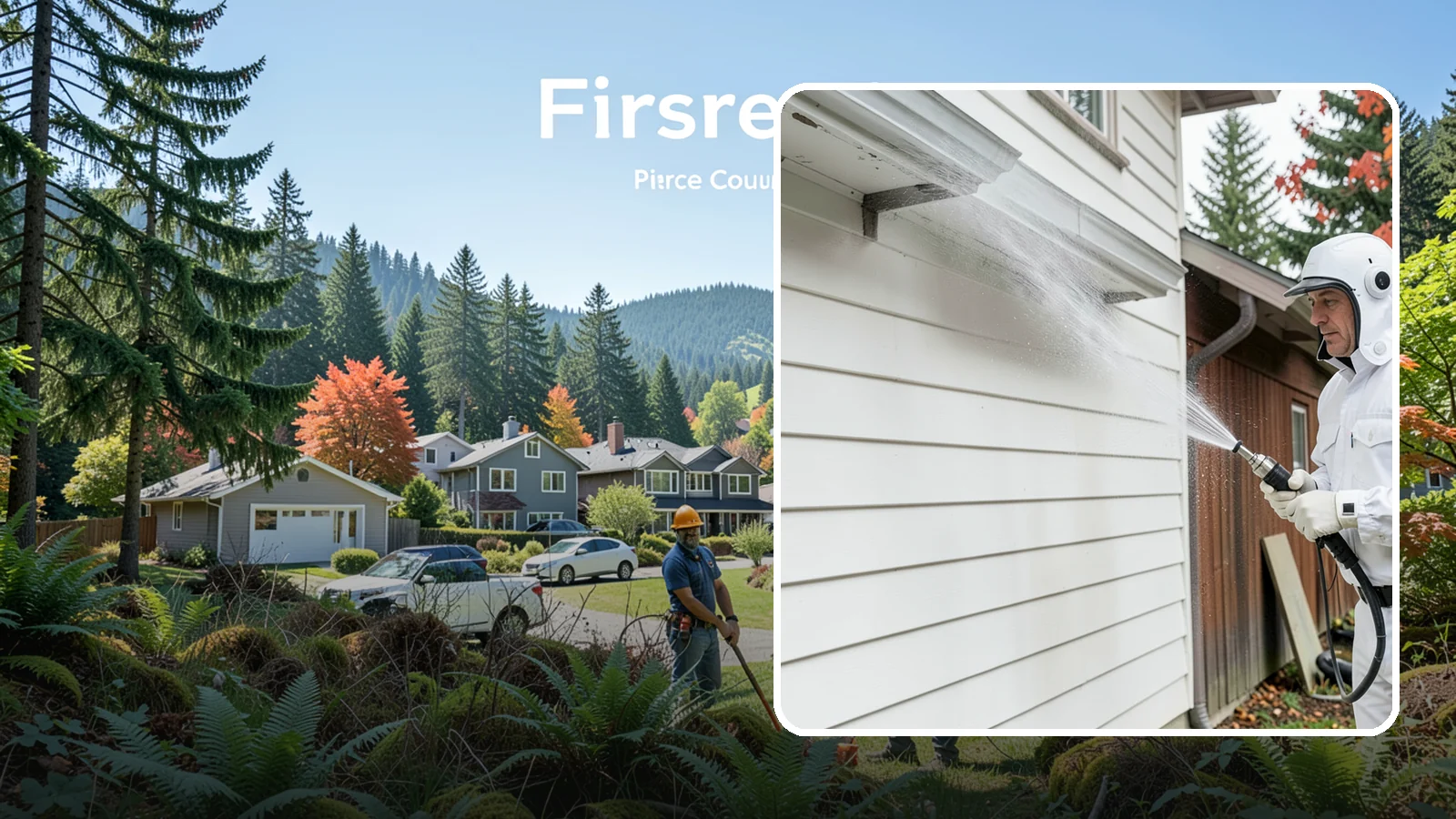 Spring Exterior Cleaning in Fircrest, Pierce County, WA - A spring exterior cleaning clears away the green film and grime that build up on Washington homes through the long, wet...