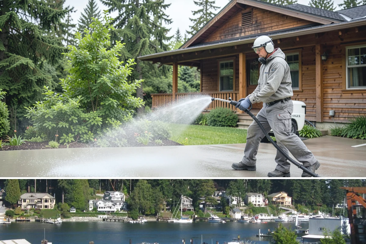 Spring Exterior Cleaning in Gig Harbor, Pierce County, WA - Late March through May is ideal, once the heavy rains ease but before summer sun locks winter growth into the surface.