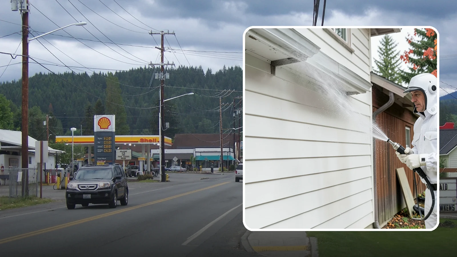 Spring Exterior Cleaning in Granite Falls, Snohomish County, WA - A spring exterior cleaning clears away the green film and grime that build up on Washington homes through the long, wet...