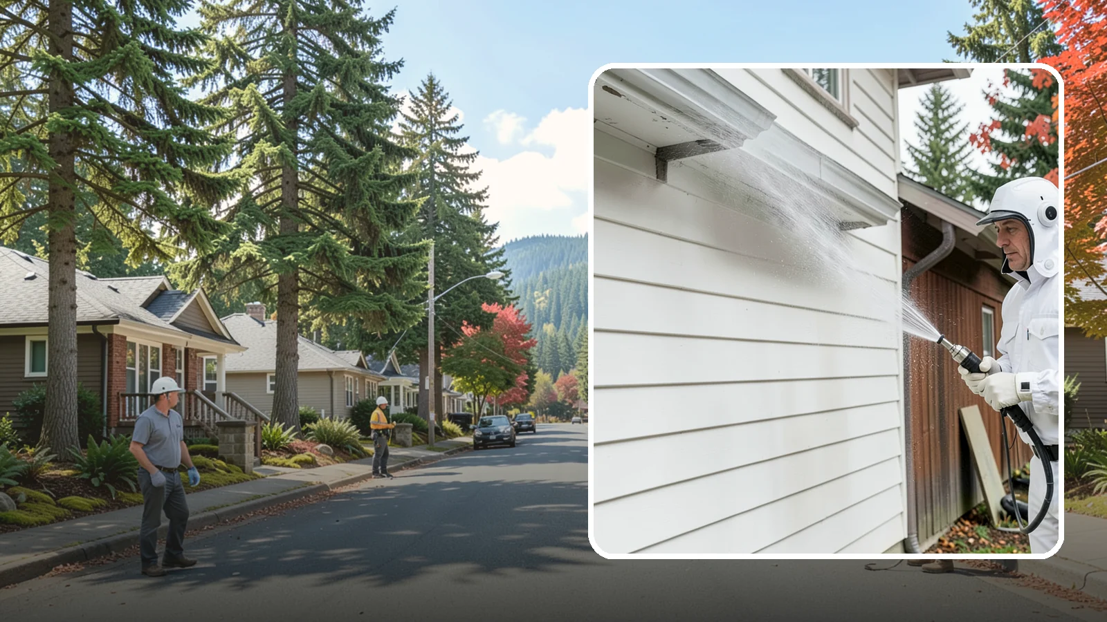 Spring Exterior Cleaning in Hunts Point, King County, WA - A spring exterior cleaning clears away the green film and grime that build up on Washington homes through the long, wet...