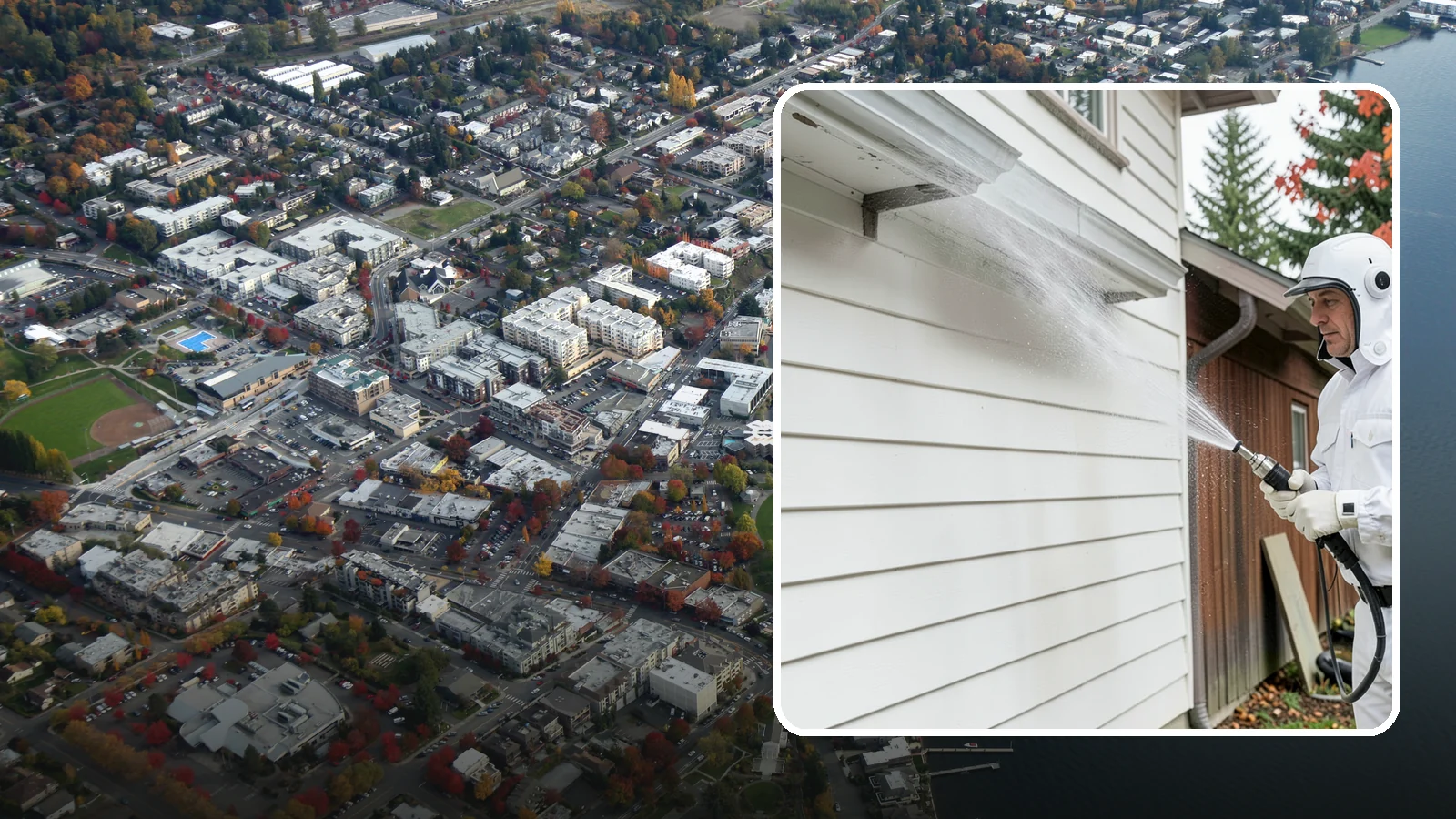 Spring Exterior Cleaning in Kirkland, King County, WA - A spring exterior cleaning clears away the green film and grime that build up on Washington homes through the long, wet...