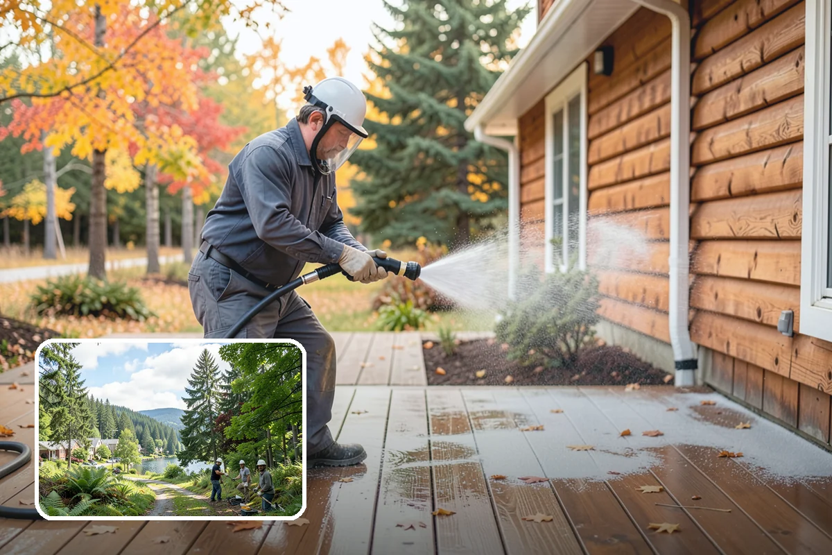 Spring Exterior Cleaning in Lake Forest Park, King County, WA - Removes the algae and pollen that accumulate over a soggy Washington winter