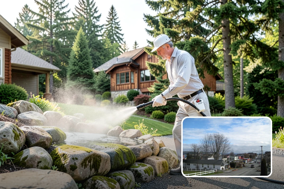 Spring Exterior Cleaning in Langley, Island County, WA - Removes the algae and pollen that accumulate over a soggy Washington winter