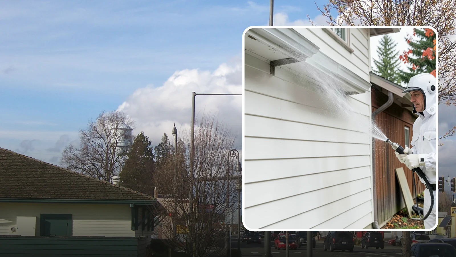 Spring Exterior Cleaning in Marysville, Snohomish County, WA - A spring exterior cleaning clears away the green film and grime that build up on Washington homes through the long, wet...