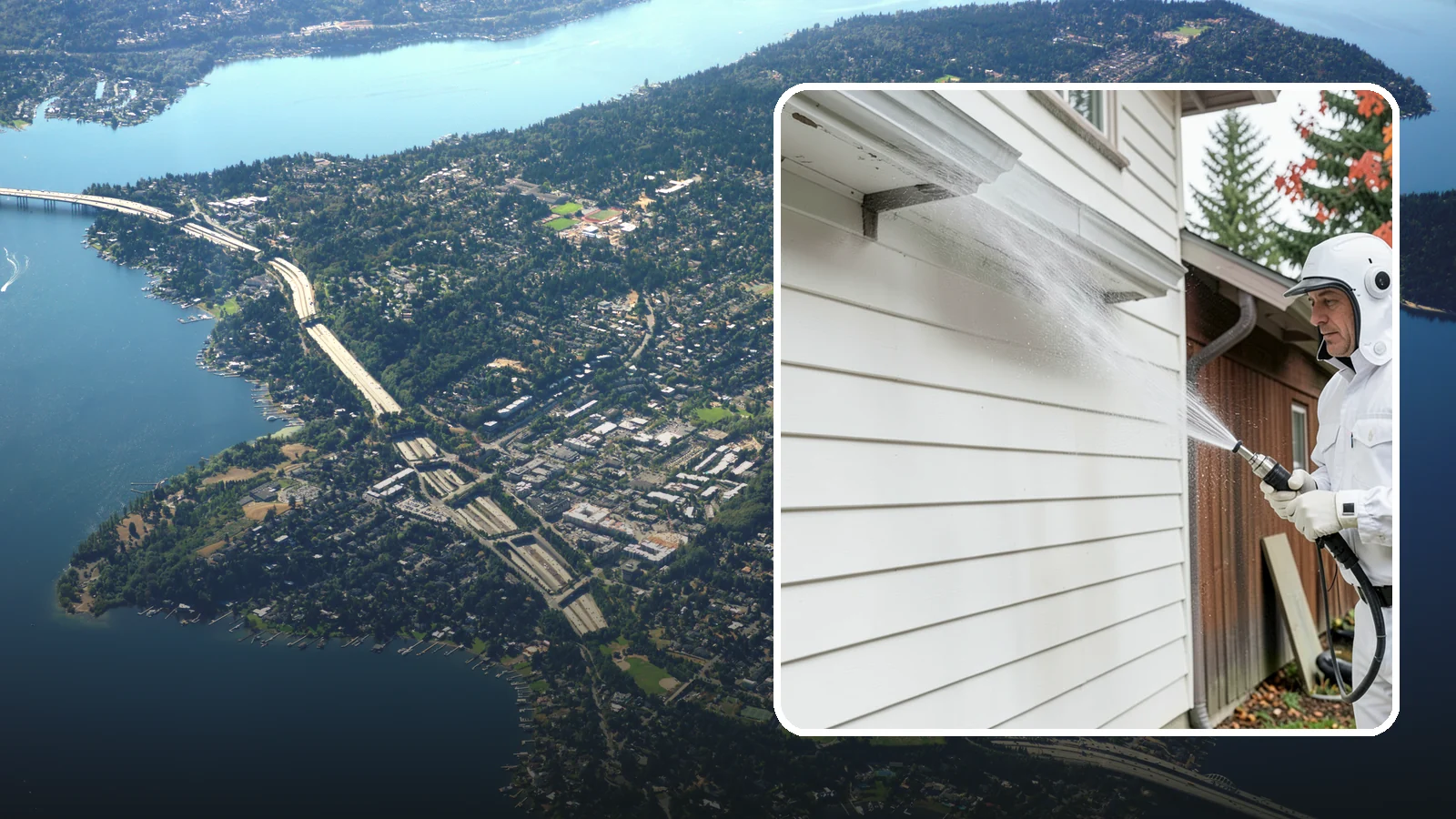 Spring Exterior Cleaning in Mercer Island, King County, WA - A spring exterior cleaning clears away the green film and grime that build up on Washington homes through the long, wet...