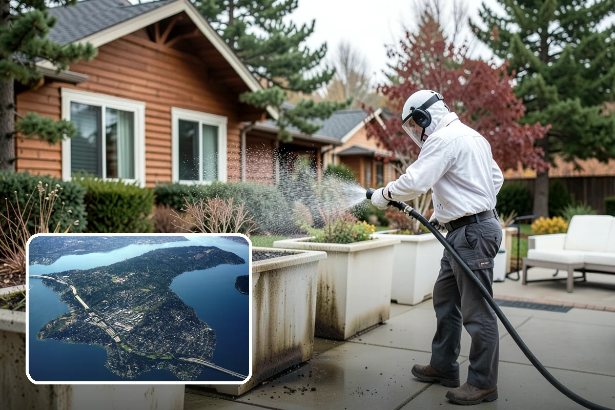 Spring Exterior Cleaning in Mercer Island, King County, WA - Removes the algae and pollen that accumulate over a soggy Washington winter