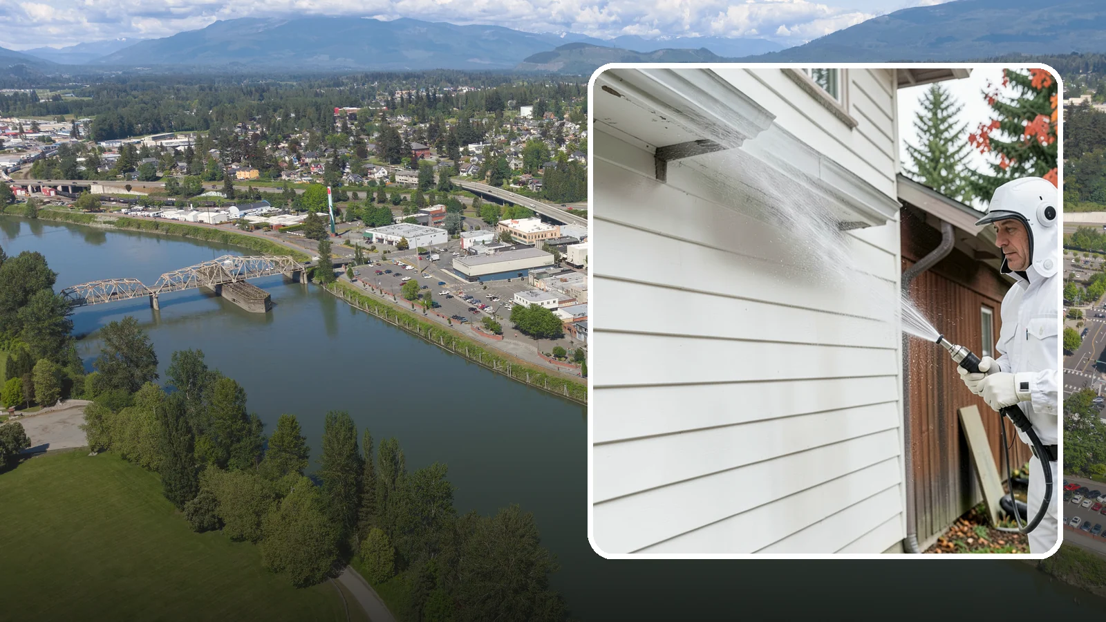 Spring Exterior Cleaning in Mount Vernon, Skagit County, WA - A spring exterior cleaning clears away the green film and grime that build up on Washington homes through the long, wet...