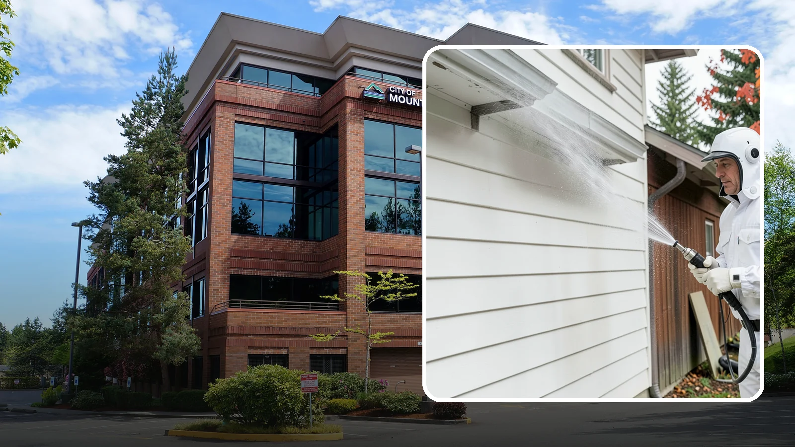 Spring Exterior Cleaning in Mountlake Terrace, Snohomish County, WA - A spring exterior cleaning clears away the green film and grime that build up on Washington homes through the long, wet...