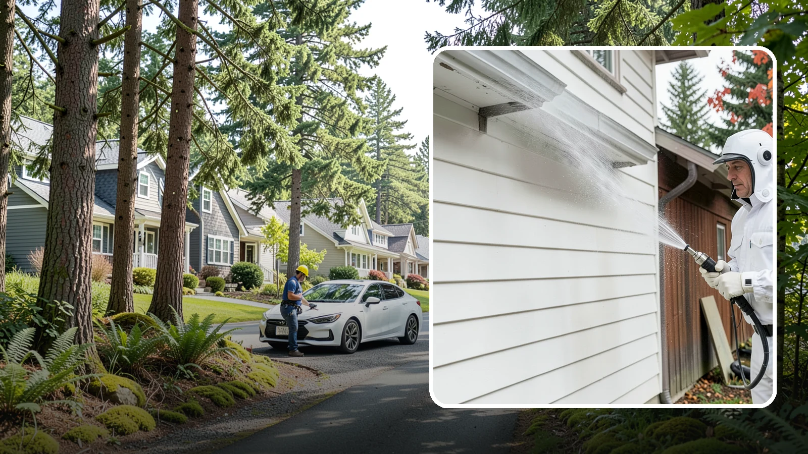 Spring Exterior Cleaning in Normandy Park, King County, WA - A spring exterior cleaning clears away the green film and grime that build up on Washington homes through the long, wet...