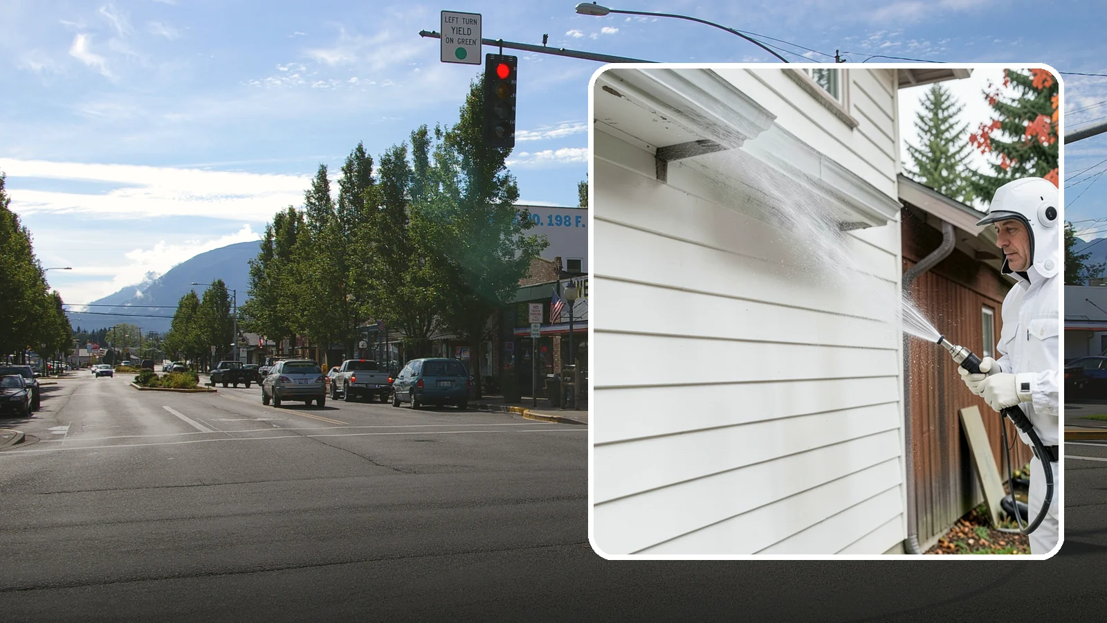 Spring Exterior Cleaning in North Bend, King County, WA - A spring exterior cleaning clears away the green film and grime that build up on Washington homes through the long, wet...