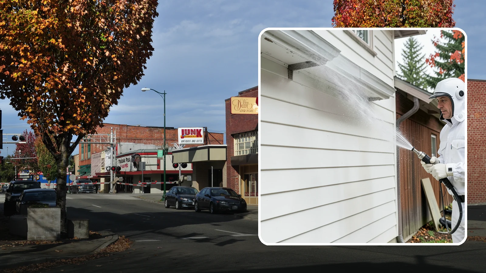 Spring Exterior Cleaning in Puyallup, Pierce County, WA - A spring exterior cleaning clears away the green film and grime that build up on Washington homes through the long, wet...