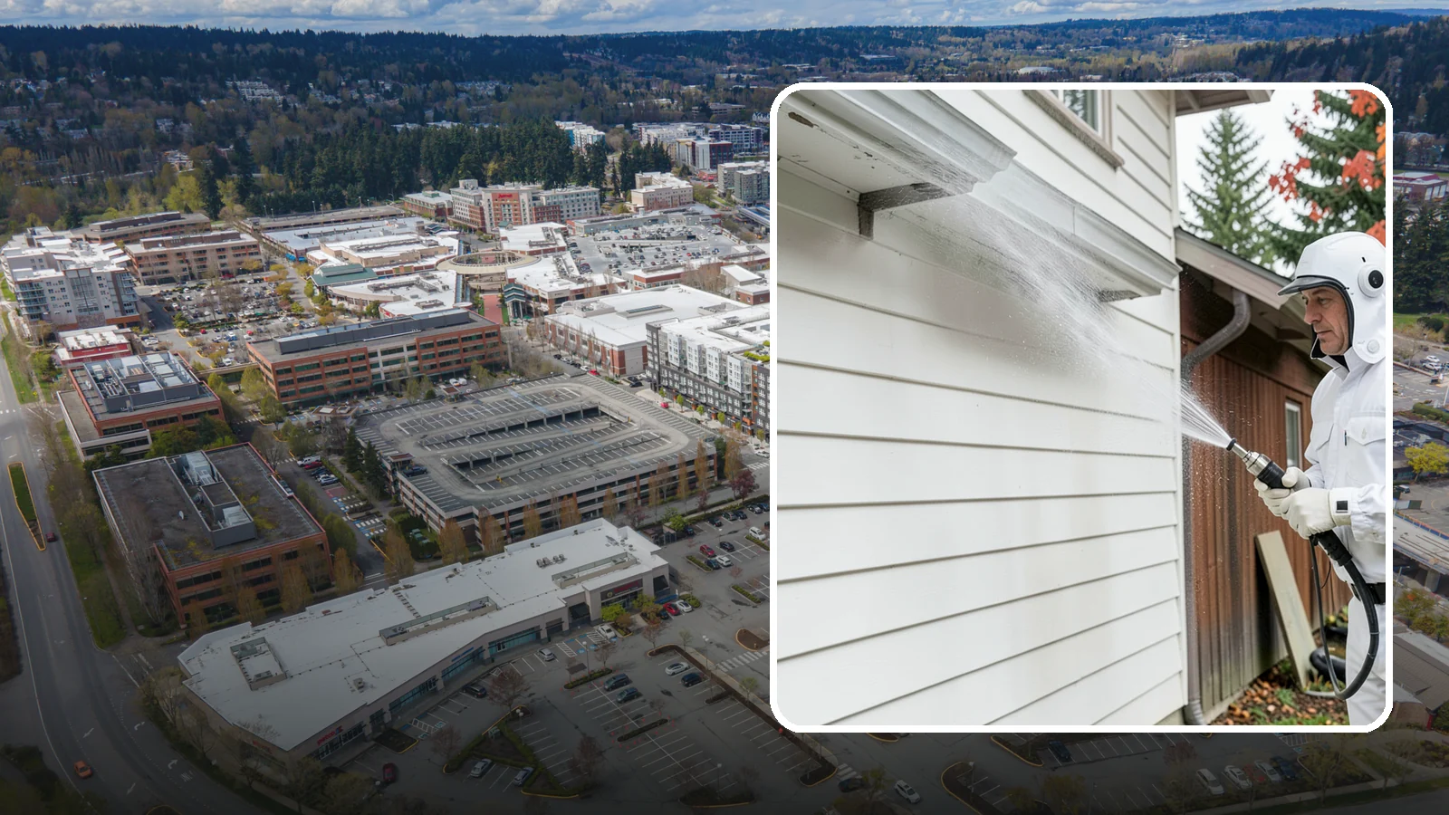 Spring Exterior Cleaning in Redmond, King County, WA - A spring exterior cleaning clears away the green film and grime that build up on Washington homes through the long, wet...