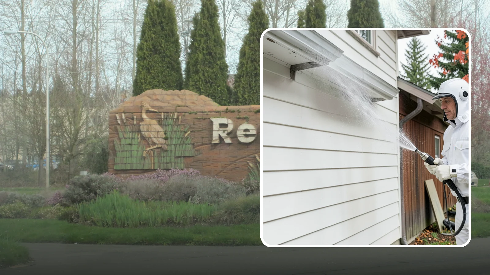 Spring Exterior Cleaning in Renton, King County, WA - A spring exterior cleaning clears away the green film and grime that build up on Washington homes through the long, wet...