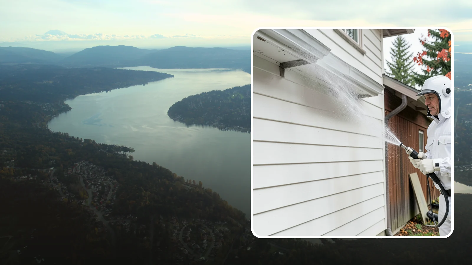 Spring Exterior Cleaning in Sammamish, King County, WA - A spring exterior cleaning clears away the green film and grime that build up on Washington homes through the long, wet...