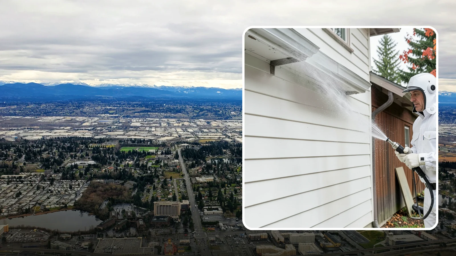 Spring Exterior Cleaning in SeaTac, King County, WA - A spring exterior cleaning clears away the green film and grime that build up on Washington homes through the long, wet...