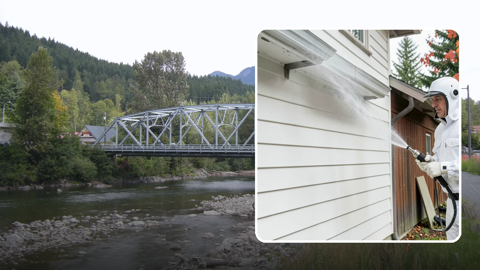 Spring Exterior Cleaning in Skykomish, King County, WA - A spring exterior cleaning clears away the green film and grime that build up on Washington homes through the long, wet...