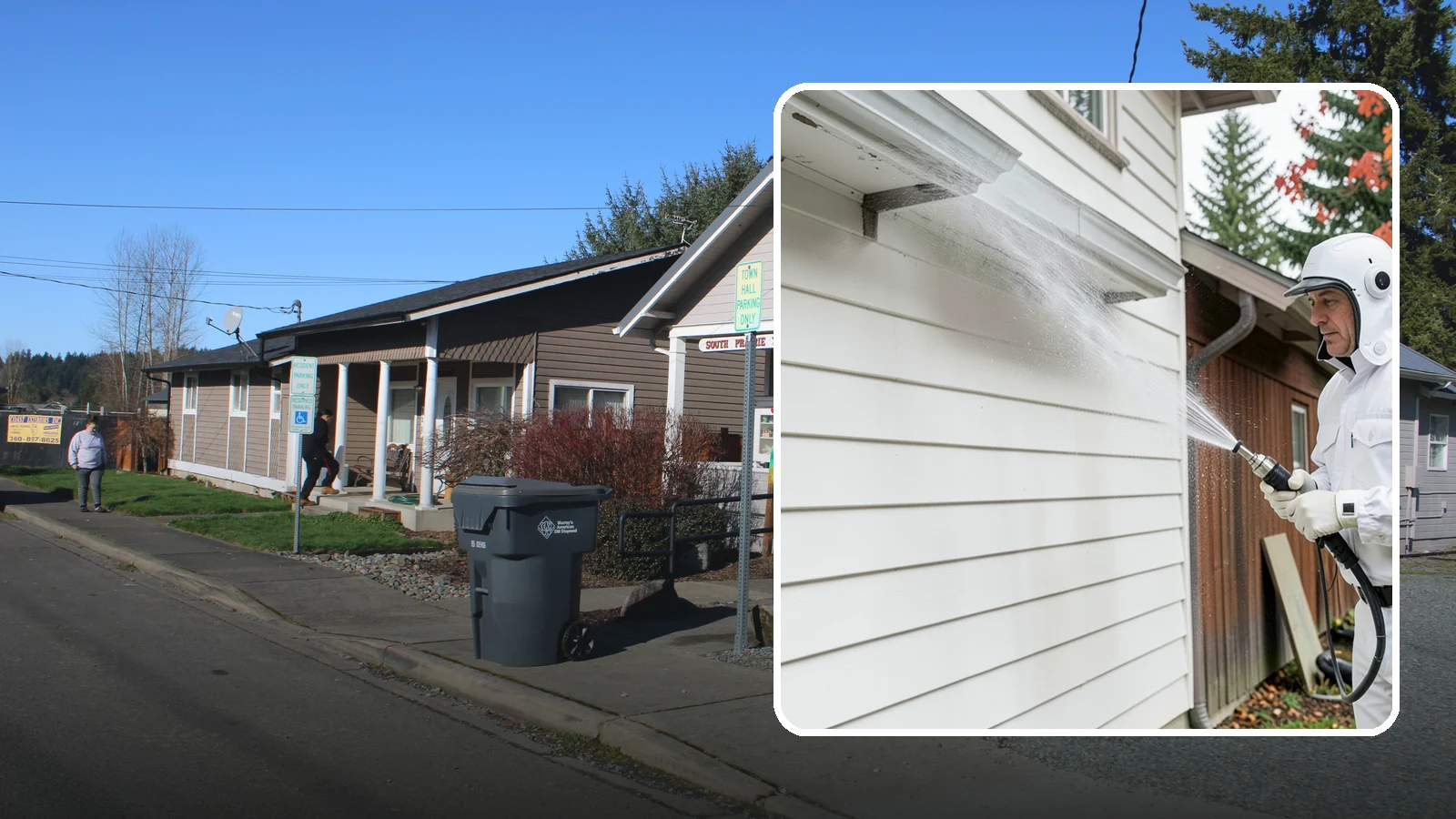Spring Exterior Cleaning in South Prairie, Pierce County, WA - A spring exterior cleaning clears away the green film and grime that build up on Washington homes through the long, wet...