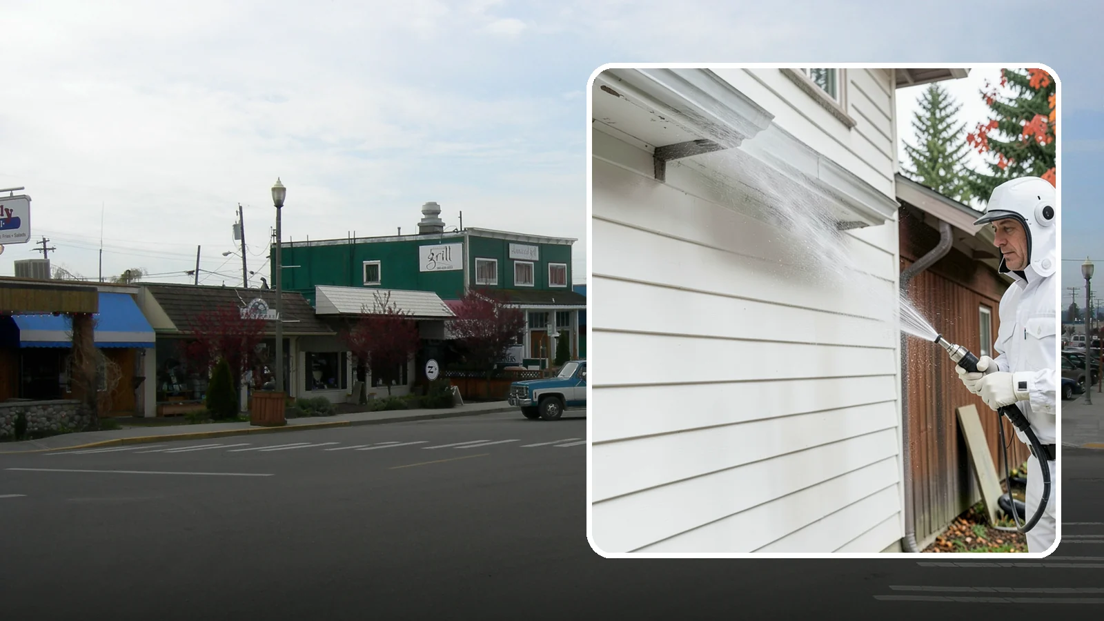 Spring Exterior Cleaning in Stanwood, Snohomish County, WA - A spring exterior cleaning clears away the green film and grime that build up on Washington homes through the long, wet...