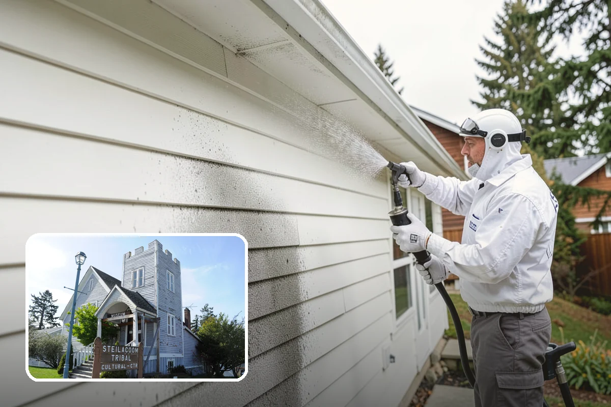Spring Exterior Cleaning in Steilacoom, Pierce County, WA - Removes the algae and pollen that accumulate over a soggy Washington winter