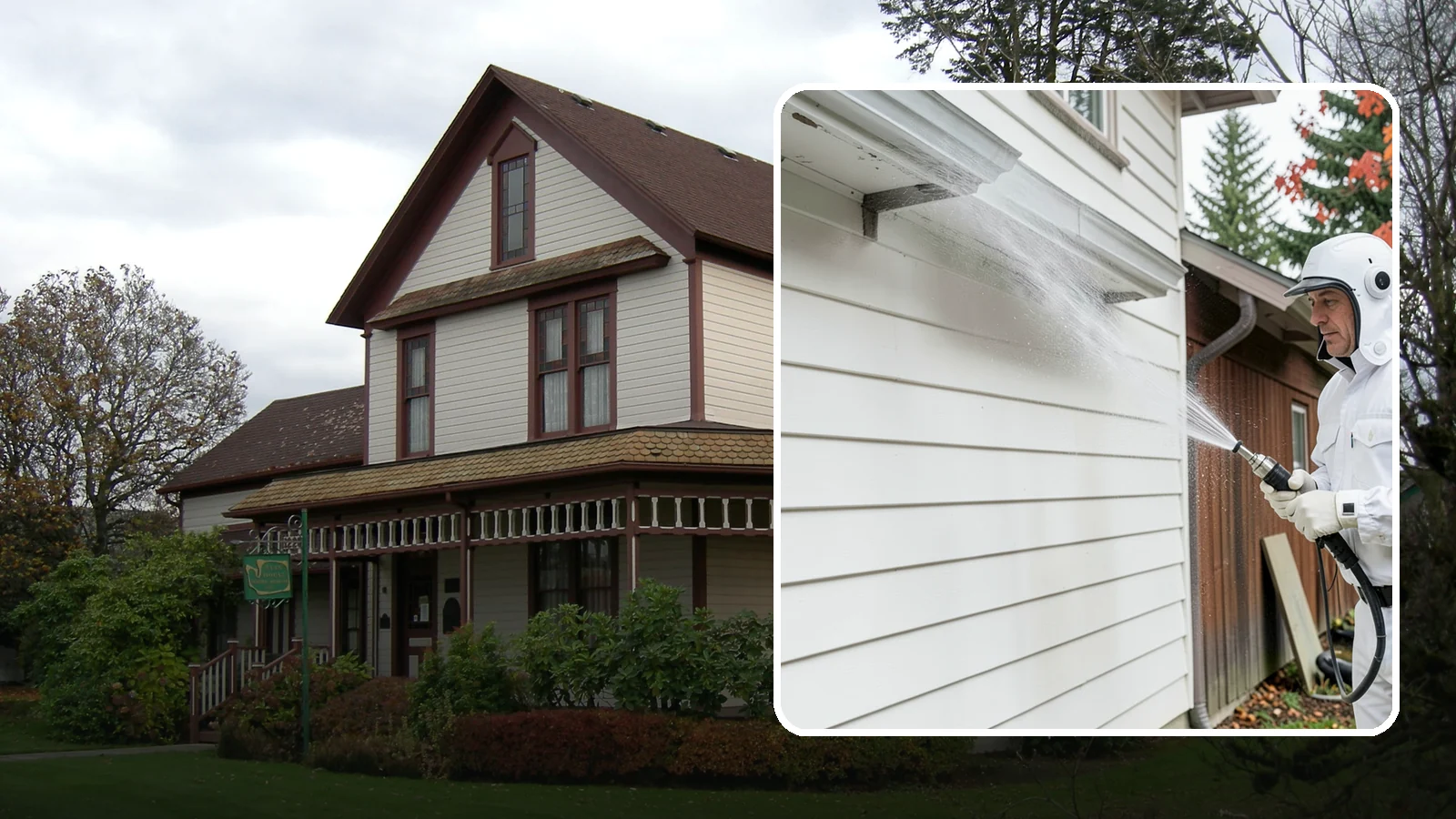 Spring Exterior Cleaning in Sumner, Pierce County, WA - A spring exterior cleaning clears away the green film and grime that build up on Washington homes through the long, wet...