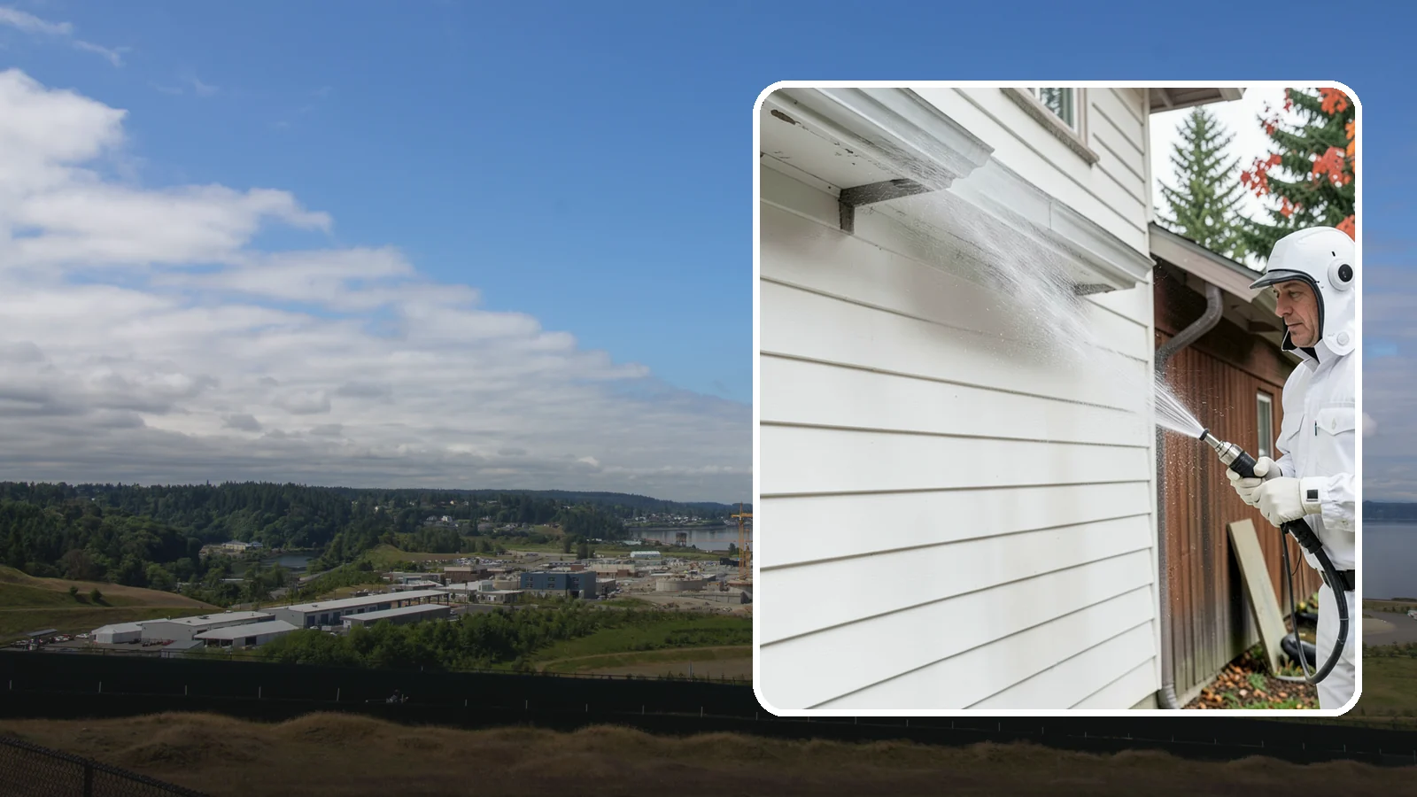 Spring Exterior Cleaning in University Place, Pierce County, WA - A spring exterior cleaning clears away the green film and grime that build up on Washington homes through the long, wet...