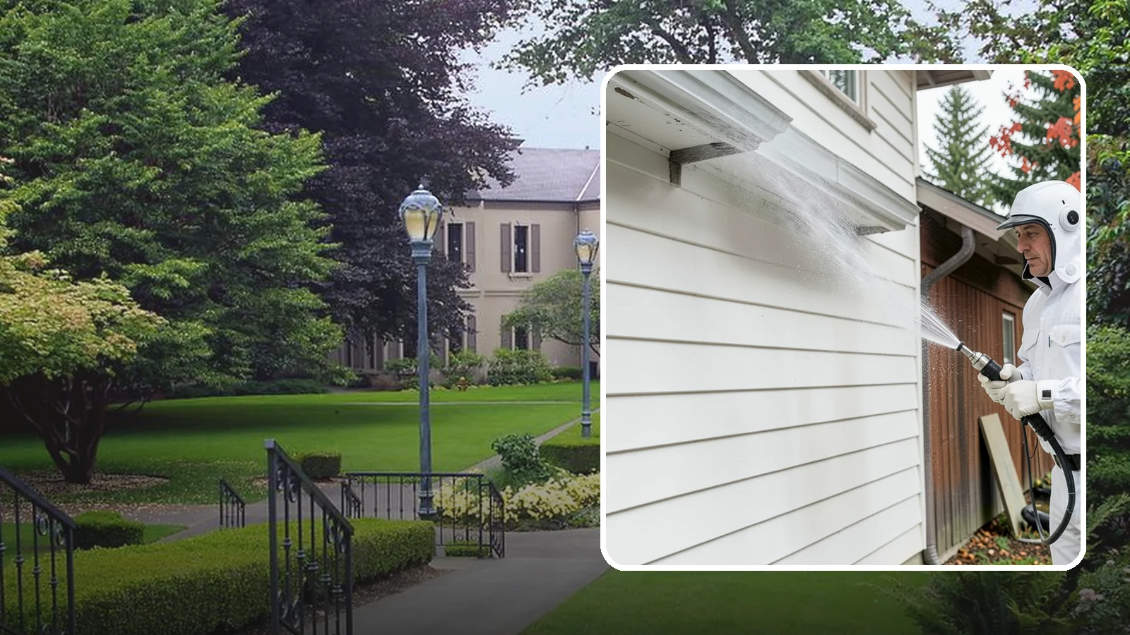 Spring Exterior Cleaning in Woodinville, King County, WA - A spring exterior cleaning clears away the green film and grime that build up on Washington homes through the long, wet...
