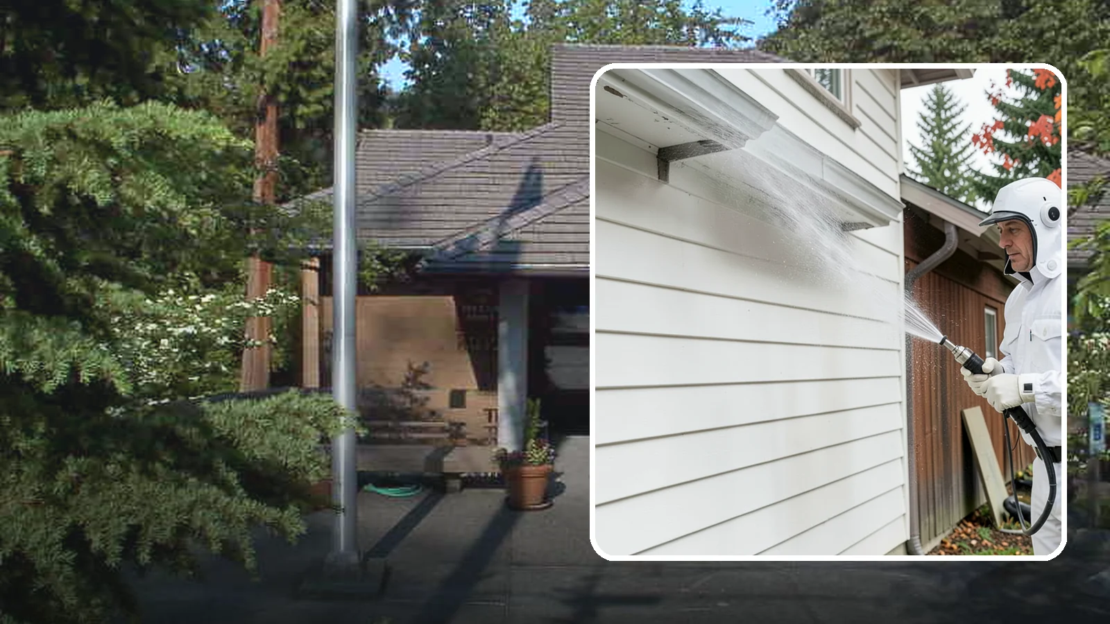Spring Exterior Cleaning in Yarrow Point, King County, WA - A spring exterior cleaning clears away the green film and grime that build up on Washington homes through the long, wet...