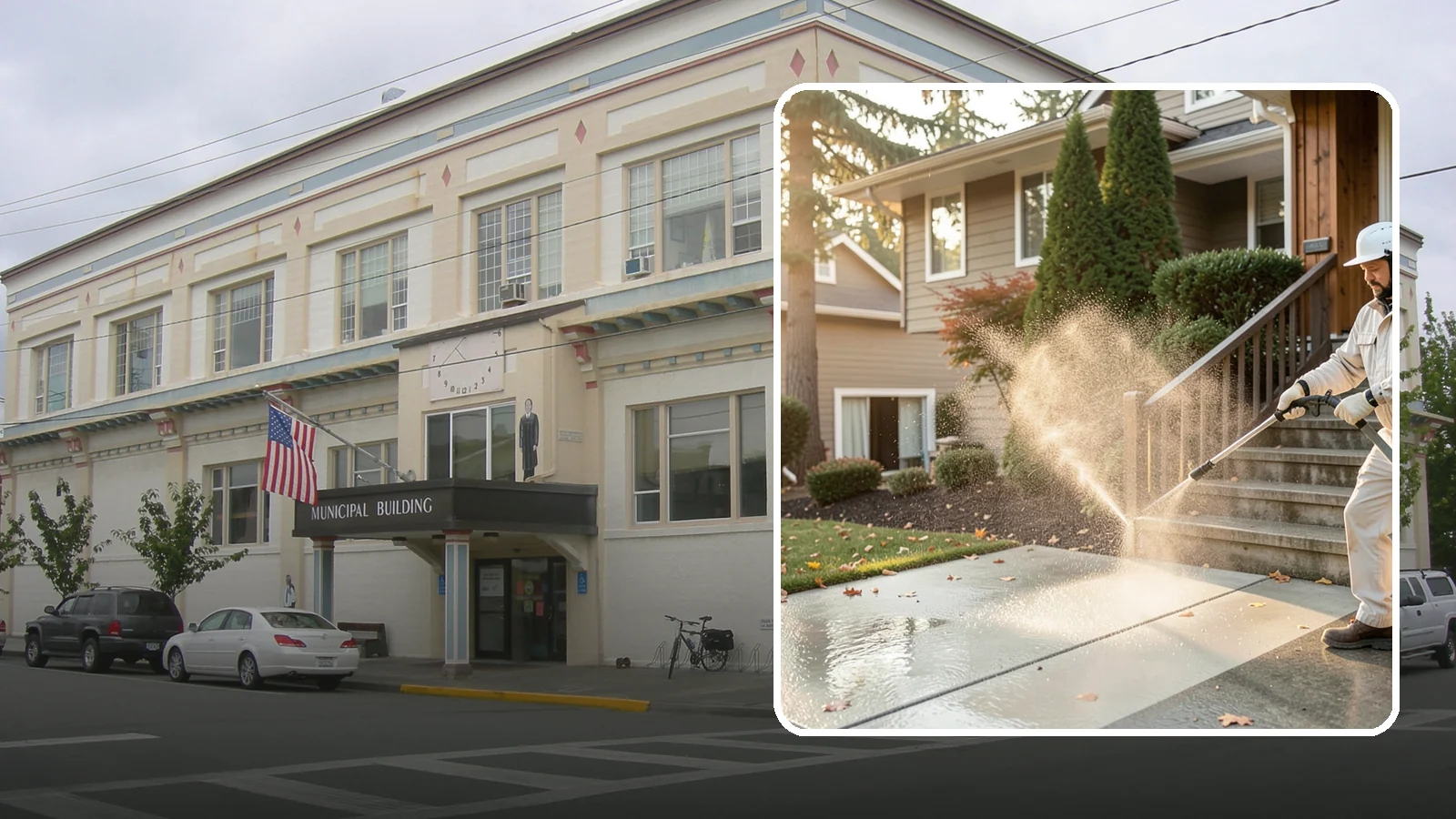 Stair Cleaning in Anacortes, Skagit County, WA - Clean exterior stairs to remove the slick moss layer that makes wet-weather steps dangerous.