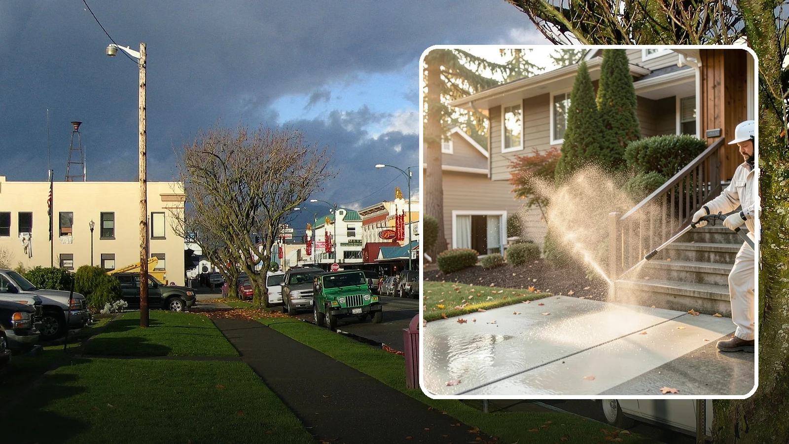 Stair Cleaning in Arlington, Snohomish County, WA - Clean exterior stairs to remove the slick moss layer that makes wet-weather steps dangerous.