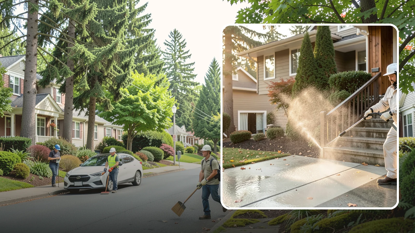Stair Cleaning in Beaux Arts Village, King County, WA - Clean exterior stairs to remove the slick moss layer that makes wet-weather steps dangerous.