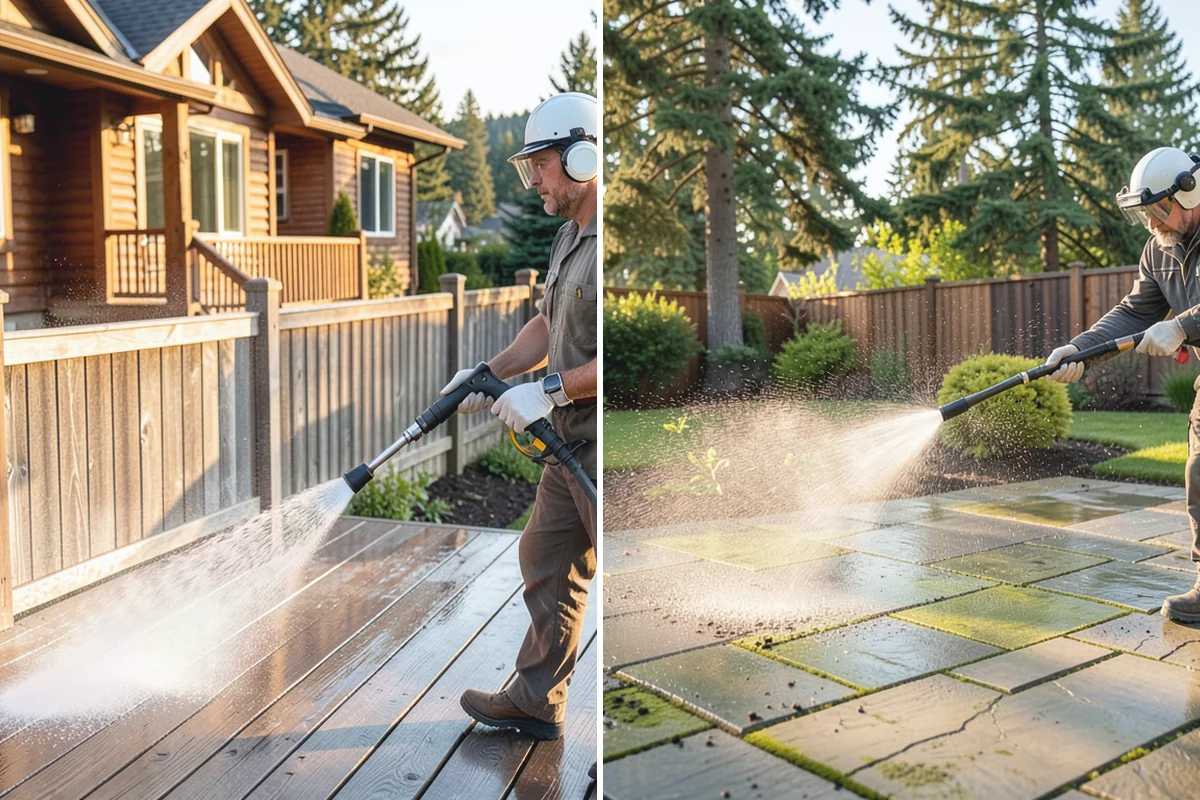 Stair Cleaning in Beaux Arts Village, King County, WA - Clear debris and pre-treat treads and risers
