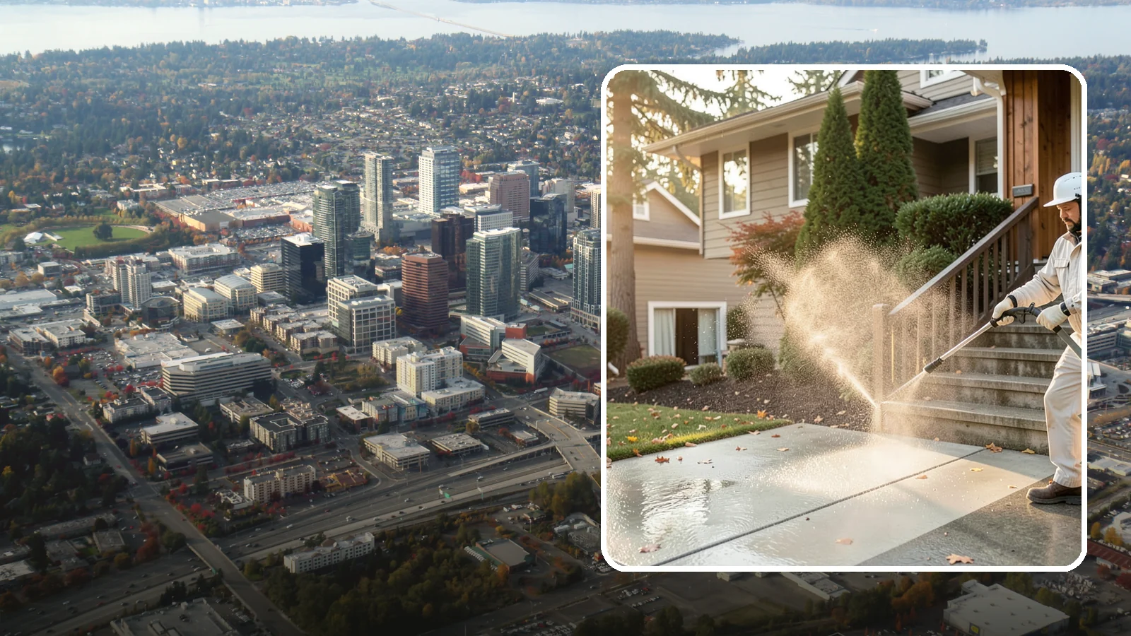 Stair Cleaning in Bellevue, King County, WA - Clean exterior stairs to remove the slick moss layer that makes wet-weather steps dangerous.