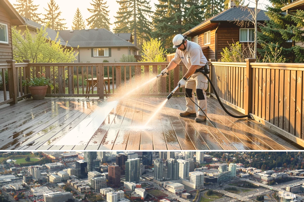 Stair Cleaning in Bellevue, King County, WA - Clean exterior stairs before the fall rains return to keep footing safe through winter.