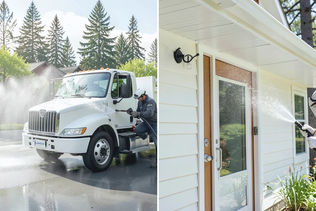 Stair Cleaning in Bonney Lake, Pierce County, WA - Clear debris and pre-treat treads and risers