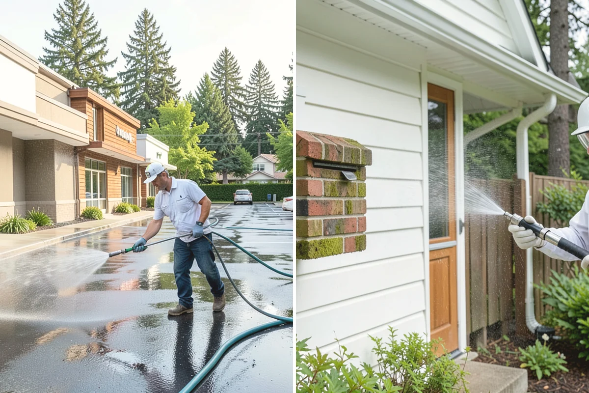 Stair Cleaning in Carbonado, Pierce County, WA - Clear debris and pre-treat treads and risers