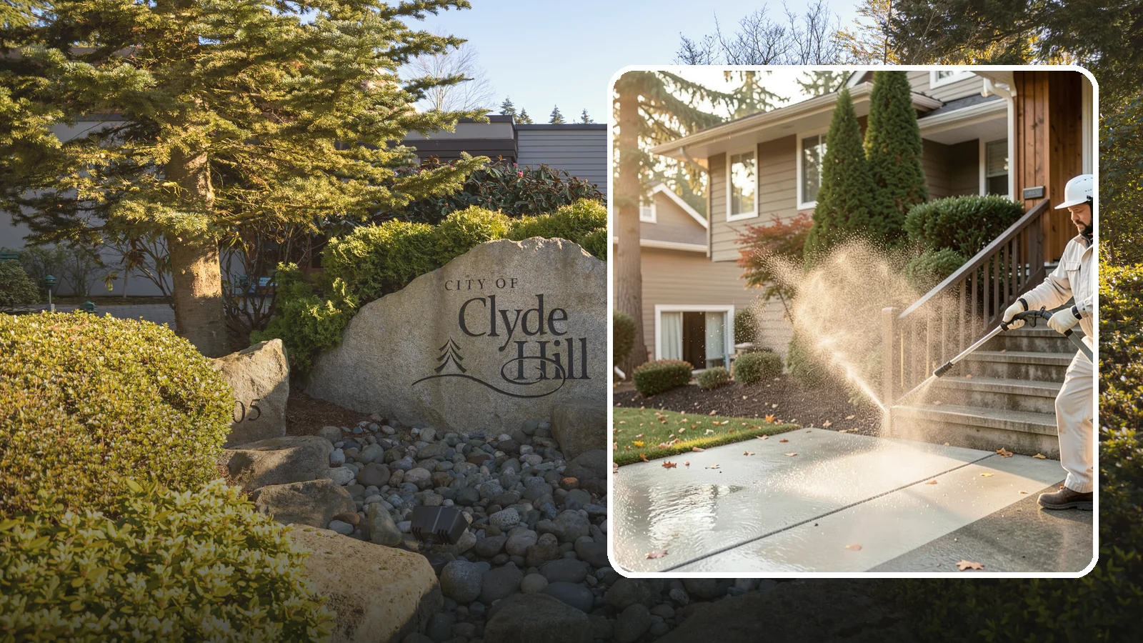 Stair Cleaning in Clyde Hill, King County, WA - Clean exterior stairs to remove the slick moss layer that makes wet-weather steps dangerous.