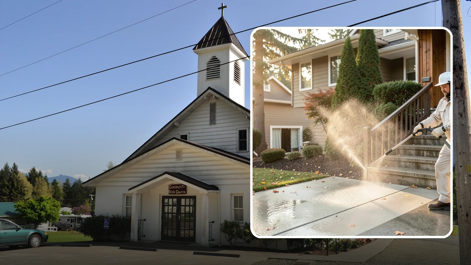 Stair Cleaning in Concrete, Skagit County, WA - Clean exterior stairs to remove the slick moss layer that makes wet-weather steps dangerous.