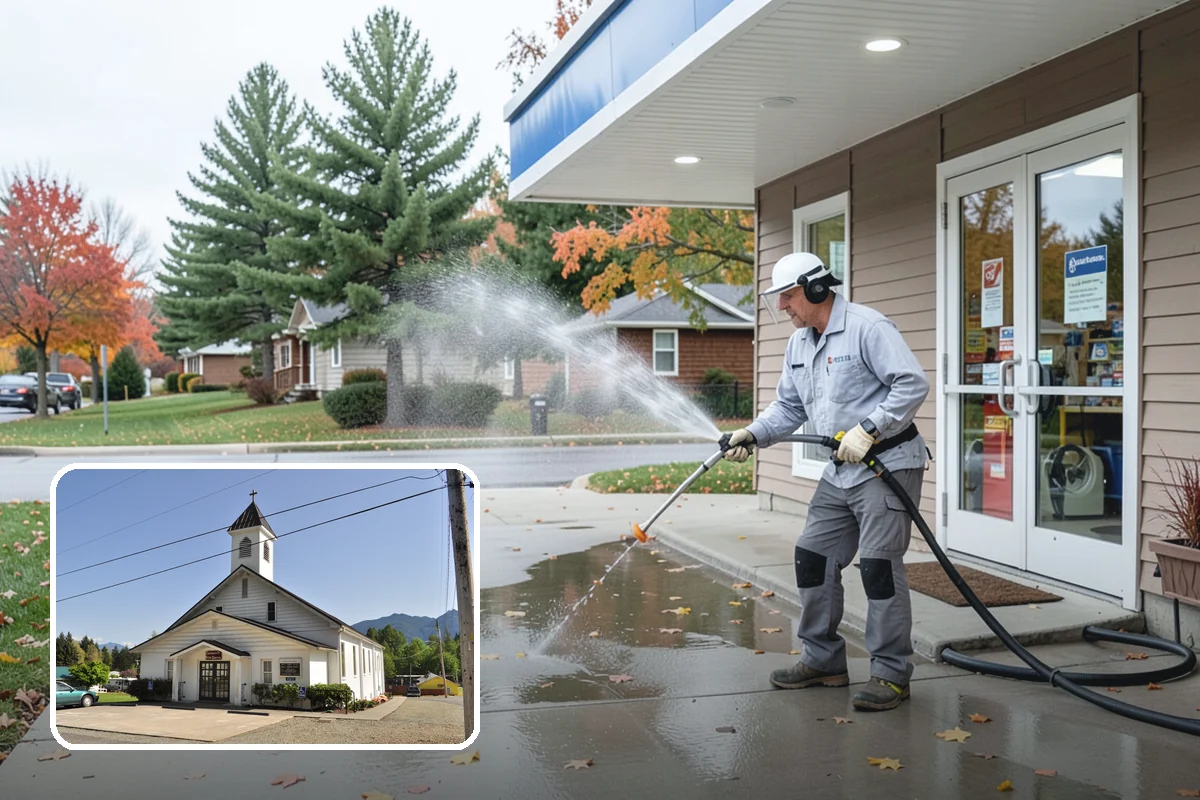 Stair Cleaning in Concrete, Skagit County, WA - Removes the slick growth that causes stair falls