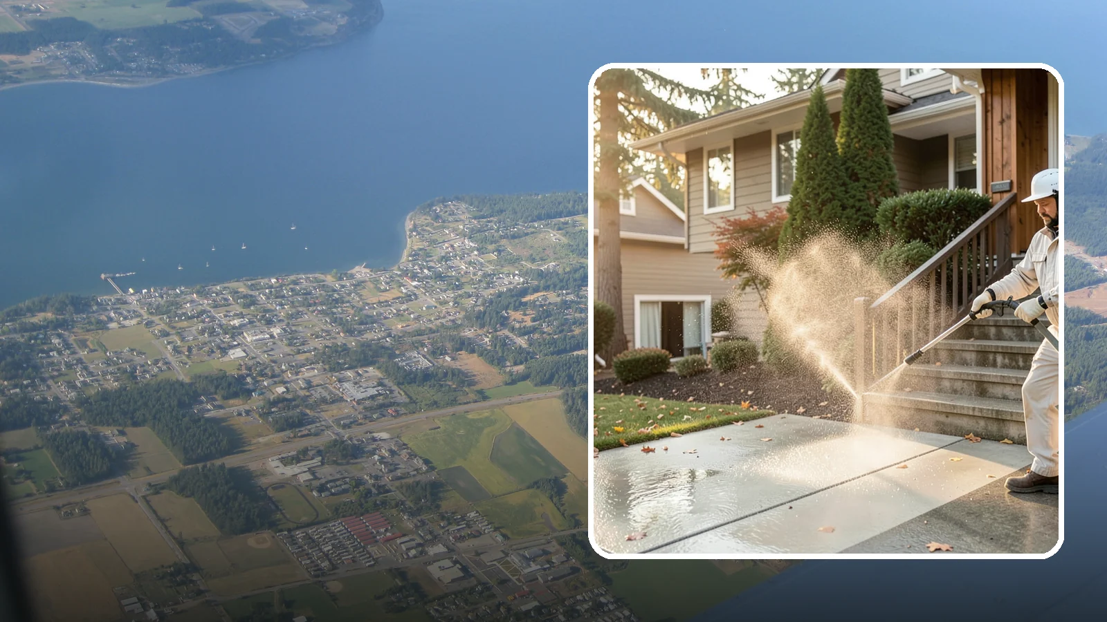 Stair Cleaning in Coupeville, Island County, WA - Clean exterior stairs to remove the slick moss layer that makes wet-weather steps dangerous.