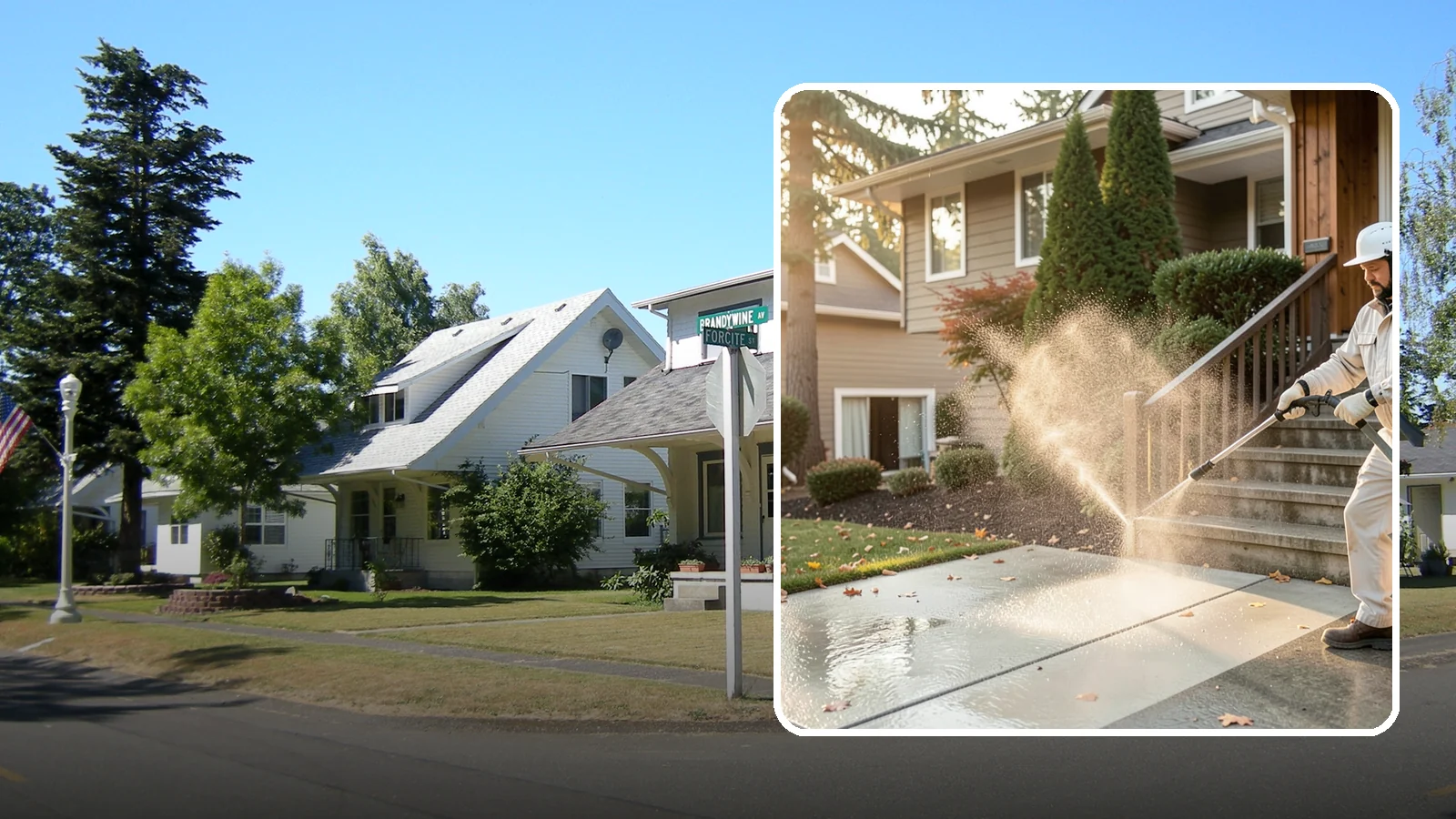 Stair Cleaning in DuPont, Pierce County, WA - Clean exterior stairs to remove the slick moss layer that makes wet-weather steps dangerous.