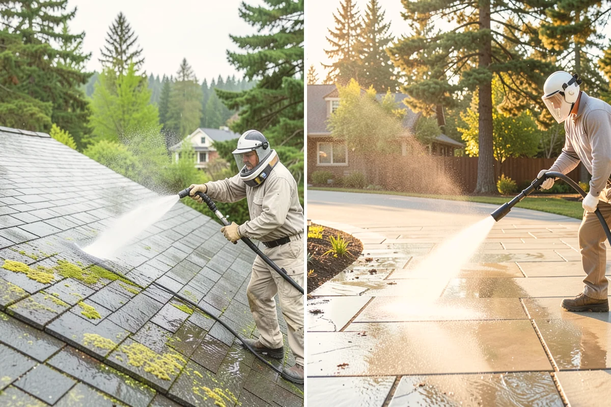 Stair Cleaning in Eatonville, Pierce County, WA - Clear debris and pre-treat treads and risers
